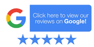 Google logo and text reading "Click here to view our reviews on Google!" above five blue stars, indicating a 5-star Google review rating.